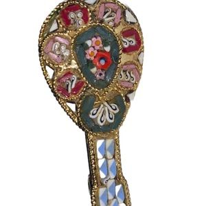Mosaic Mandolin/Guitar Shape Brooch/Pin in excellent vintage condition